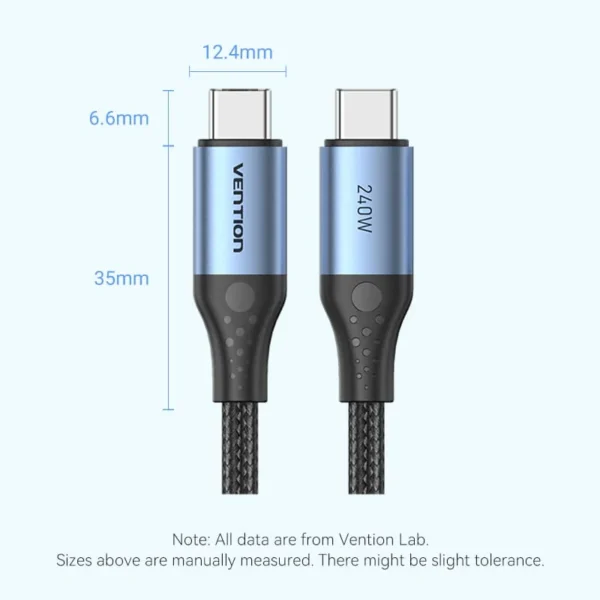 Vention 2M USB 2.0 Type-C to Type-C Cable – 240W Power Delivery- Aluminum Alloy Type Cable -Black - Image 14