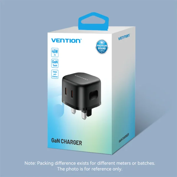 Vention (45W/45W) GaN Charger with Dual USB-C Ports – UK Plug, Black - Image 13