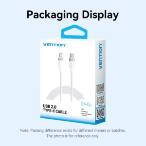 Vention 2M 5A USB 2.0 Type-C to Type-C Cable with Aluminum Alloy Connectors – High-Speed Charging-Black
