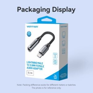 Vention Cotton-Braided Lightning to 3.5mm Audio Jack Adapter – Aluminum Alloy Connector-Gray