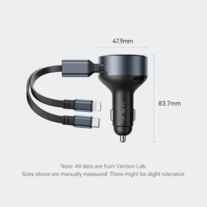Vention Car Power Adapter with Integrated Charging Cable-Black