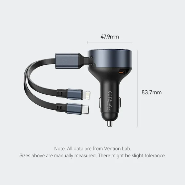 Vention Car Power Adapter with Integrated Charging Cable-Black - Image 16