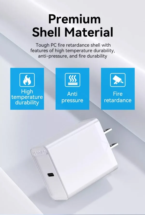Vention 20W USB-C Single Port Wall Charger–US Plug White - Image 16