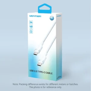 Vention 1M 3A USB 2.0 Type-C to Type-C Charging Cable with Durable Aluminum Alloy Housings-White