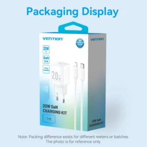 Vention 20W USB-C GaN Wall Charger EU-Plug with 1M USB-C to Lightning Cable – White, Single Port
