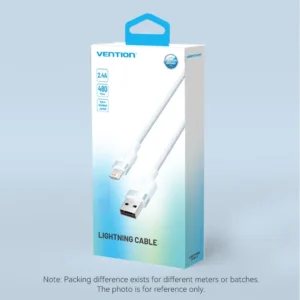Vention 2M USB 2.0 Type-A to Lightning Male Cable with Aluminum Alloy Housing, 2.4A Fast Charge-White