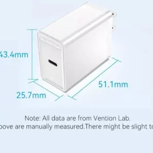 Vention 20W USB-C Single Port Wall Charger–US Plug White
