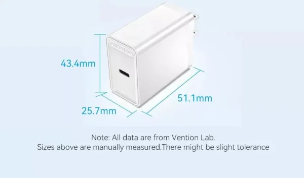 Vention 20W USB-C Single Port Wall Charger–US Plug White - Image 19