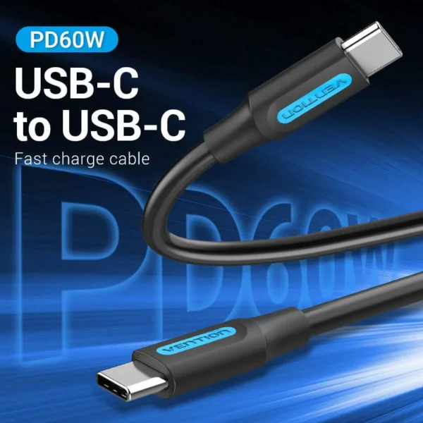 Vention 0.5M USB 2.0 Type-C to Type-C PVC Charging & Data Cable-Black - Image 2