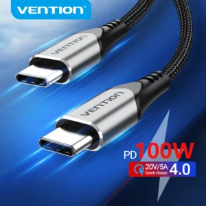Vention 1.5M USB 2.0 Type-C to Type-C 5A Fast Charging Cable – Aluminum Alloy Build-Gray