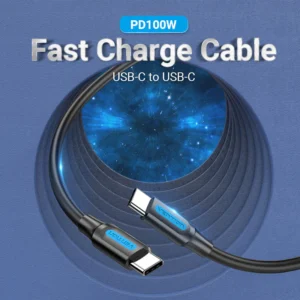 Vention 1.5M USB 2.0 Type-C to Type-C 5A Charging Cable – Black PVC