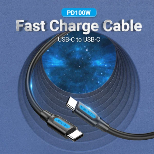 Vention 1.5M USB 2.0 Type-C to Type-C 5A Charging Cable – Black PVC - Image 3