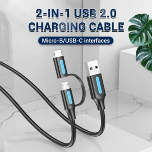 Vention 1.5M Dual-Head Charging Cable – USB-A to USB-C & Micro USB, 3A Fast Charging, Sleek Black