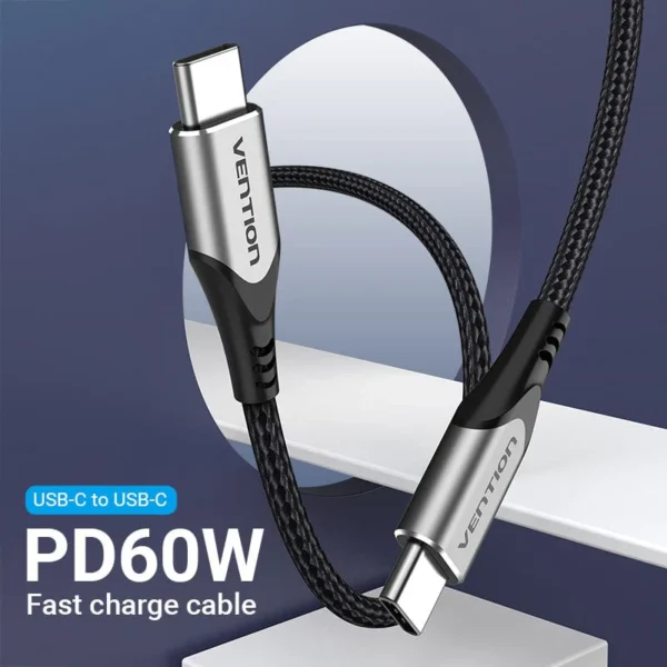 Vention 0.5M USB 2.0 Type-C to Type-C Cable with Sturdy Aluminum Alloy Connectors-Gray - Image 2