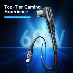 Vention 2M USB 2.0 Type-C to Type-C Right-Angle 3A Charging Cable with Aluminum Alloy Housing-Black