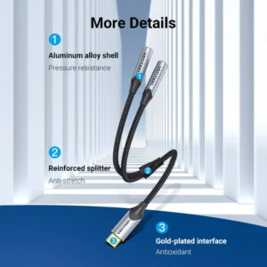 Vention 0.3M USB-C to Dual 3.5mmc – Male to Two Female Jacks-Gray