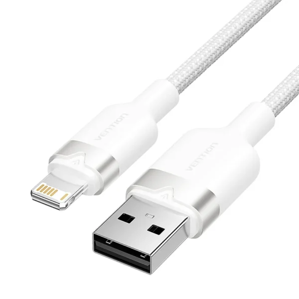 Vention 2M USB 2.0 Type-A to Lightning Male Cable with Aluminum Alloy Housing, 2.4A Fast Charge-White