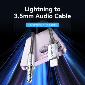 Vention 1.5M Lightning to 3.5mm Aux Cable – Cotton Braided with Aluminum Alloy Connectors-Gray