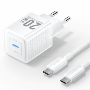 Vention 20W USB-C GaN Charger with 1M USB-C to USB-C Cable – EU Plug, Single Port White