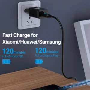 Vention 0.5M USB 2.0 A to Micro-B Male Cable, 3A Fast Charging – Black