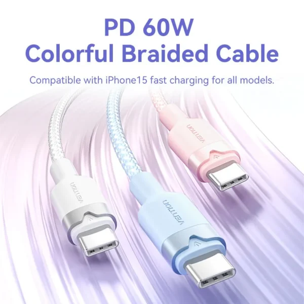 Vention 1M 3A USB 2.0 Type-C to Type-C Charging Cable with Durable Aluminum Alloy Housings-White - Image 2
