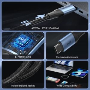 Vention 2M USB 2.0 Type-C to Type-C Cable – 240W Power Delivery- Aluminum Alloy Type Cable -Black