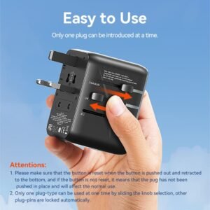 Vention Universal Travel Adapter – 3-Port USB (1x USB-C + 2x USB-A) with 20W/18W/18W Output, Black