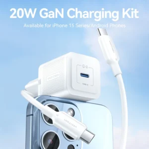 Vention 20W USB-C GaN Charger with 1M USB-C to USB-C Cable – EU Plug, Single Port Black