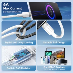Vention 2M 6A USB 2.0 A Male to USB-C Male Cable – Aluminum Alloy Casing-White