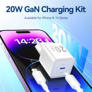 Vention 20W USB-C GaN Wall Charger EU-Plug with 1M USB-C to Lightning Cable – White, Single Port