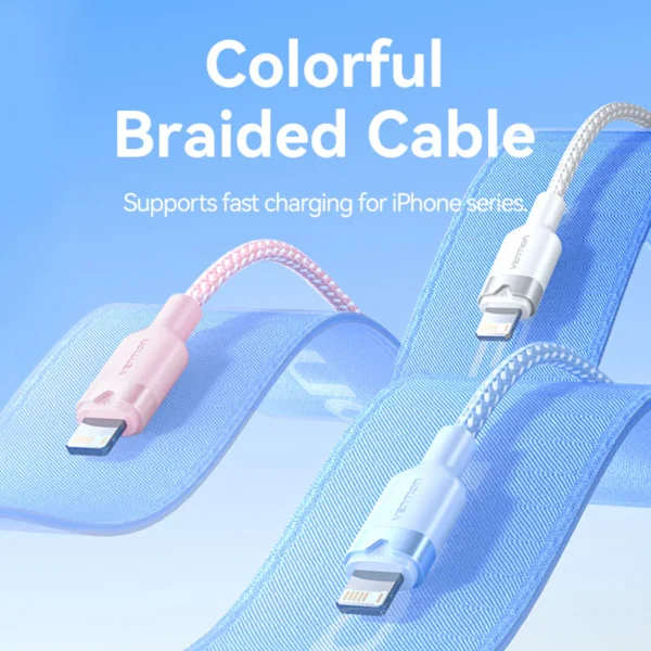 Vention 2M USB 2.0 Type-A to Lightning Male Cable with Aluminum Alloy Housing, 2.4A Fast Charge-White - Image 2