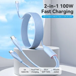 Vention 1.5M USB 2.0 Type-C to Dual Type-C Male Silicone Cable, 5A High Current-White