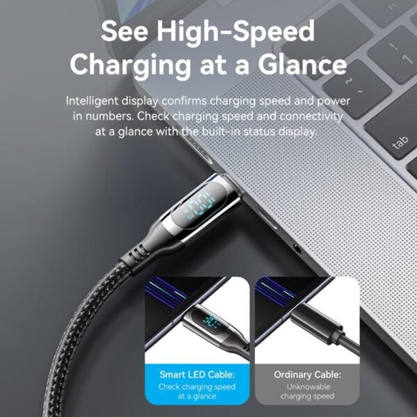 Vention 1.2M USB-C to USB-C 5A Charging Cable – Braided with LED Display & Zinc Alloy Housing-Black - Image 3