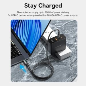 Vention 1.2M USB-C to USB-C 5A Charging Cable – Braided with LED Display & Zinc Alloy Housing-Black