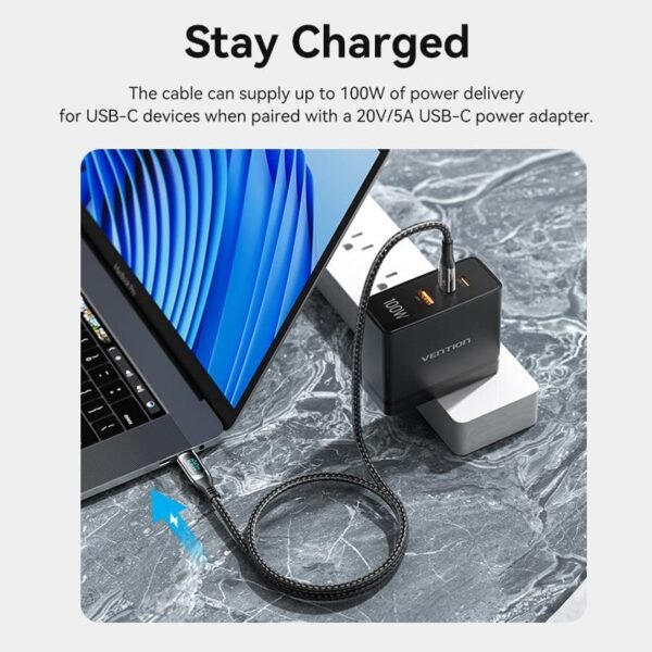 Vention 1.2M USB-C to USB-C 5A Charging Cable – Braided with LED Display & Zinc Alloy Housing-Black - Image 4