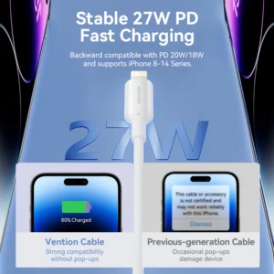 Vention 1M 3A USB 2.0 Type-C to Lightning Charging Cable with Durable PVC Build-Black