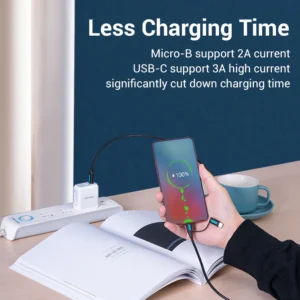 Vention 1.5M Dual-Head Charging Cable – USB-A to USB-C & Micro USB, 3A Fast Charging, Sleek Black