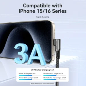 Vention 2M USB 2.0 Type-C to Type-C Right-Angle 3A Charging Cable with Aluminum Alloy Housing-Black