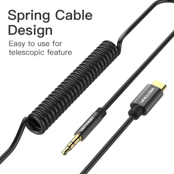Vention 1M Premium USB-C to 3.5mm AUX Cable with Spring-Loaded Black Metal Build - Image 4