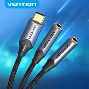 Vention 0.3M USB-C to Dual 3.5mmc – Male to Two Female Jacks-Gray