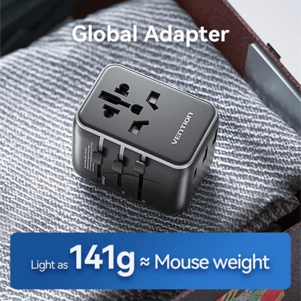 Vention Universal Travel Adapter – 3-Port USB (1x USB-C + 2x USB-A) with 20W/18W/18W Output, Black - Image 4