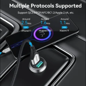 Vention Compact Dual USB-A Car Charger – Fast 18W Dual Charging in a Sleek Gray Aluminum Body
