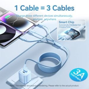 Vention 1.5M USB-A to 3-in-1 Charging Cable (USB-C, Lightning, Micro USB) – 6A Fast Charge, Black Alloy Build