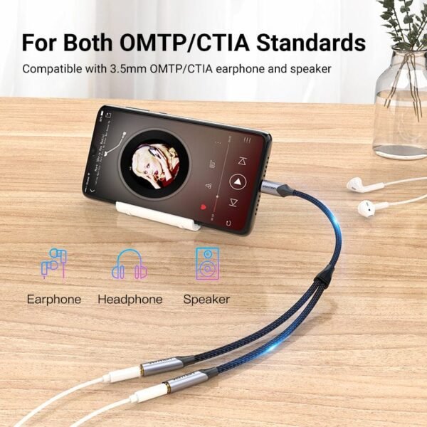 Vention 0.3M USB-C to Dual 3.5mmc – Male to Two Female Jacks-Gray - Image 5