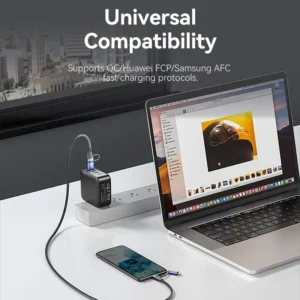 Vention 1.5M 4-in-1 Cotton Braided USB 2.0 Cable – Type-A & USB-C to USB-C + Micro-B, 5A Fast Charging, Blue Aluminum Alloy