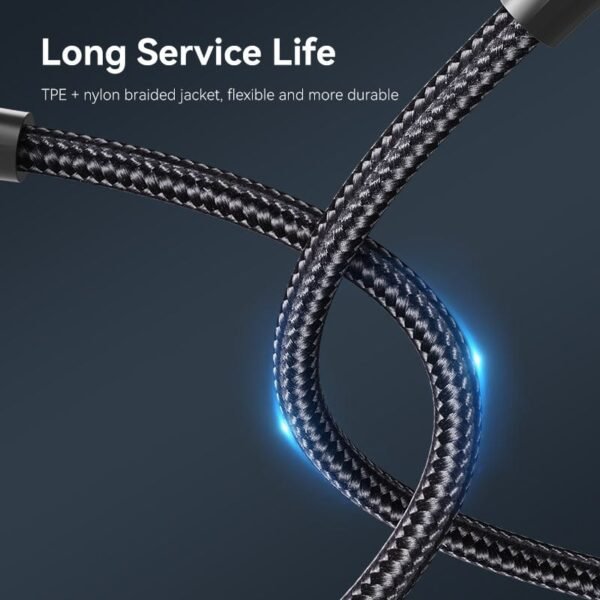 Vention 1M USB 2.0 Type-C to Type-C Cable with LED Indicator – 3A Fast Charging, Nylon Braided Design-Black - Image 4
