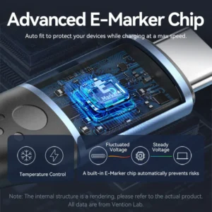 Vention 2M USB 2.0 Type-C to Type-C Cable – 240W Power Delivery- Aluminum Alloy Type Cable -Black