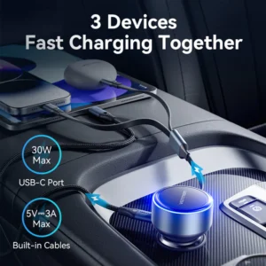 Vention Car Power Adapter with Integrated Charging Cable-Black