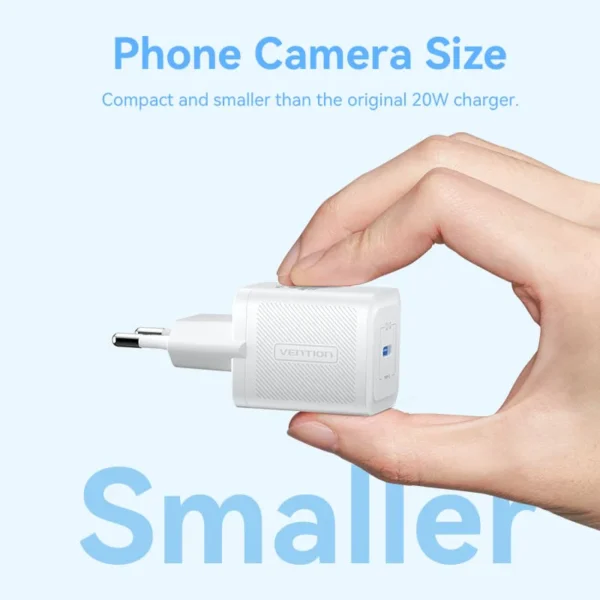 Vention 20W 1-Port USB-C GaN Charger EU-Plug-White - Image 5