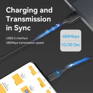Vention 1M USB 2.0 A to Type-C Cable, Nylon Braided, 3A Fast Charging with LED Indicator-Black